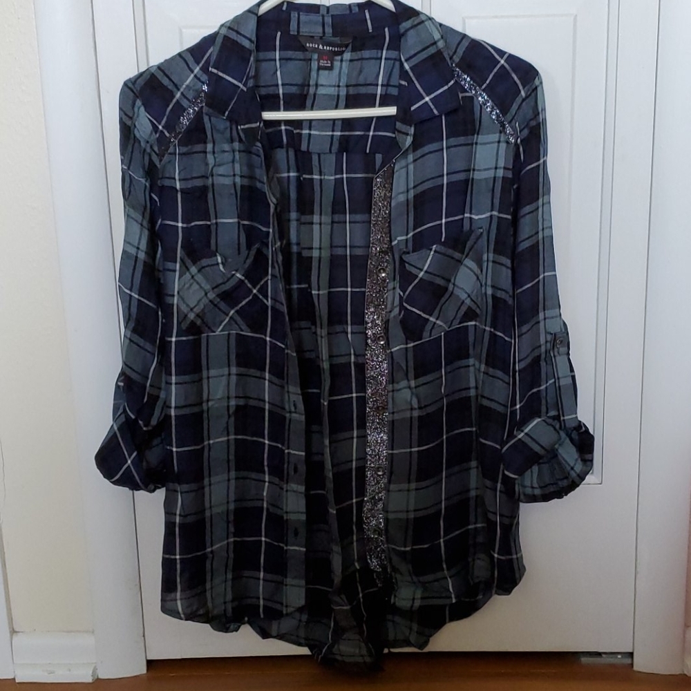 Navy/Green Plaid Button Down Shirt